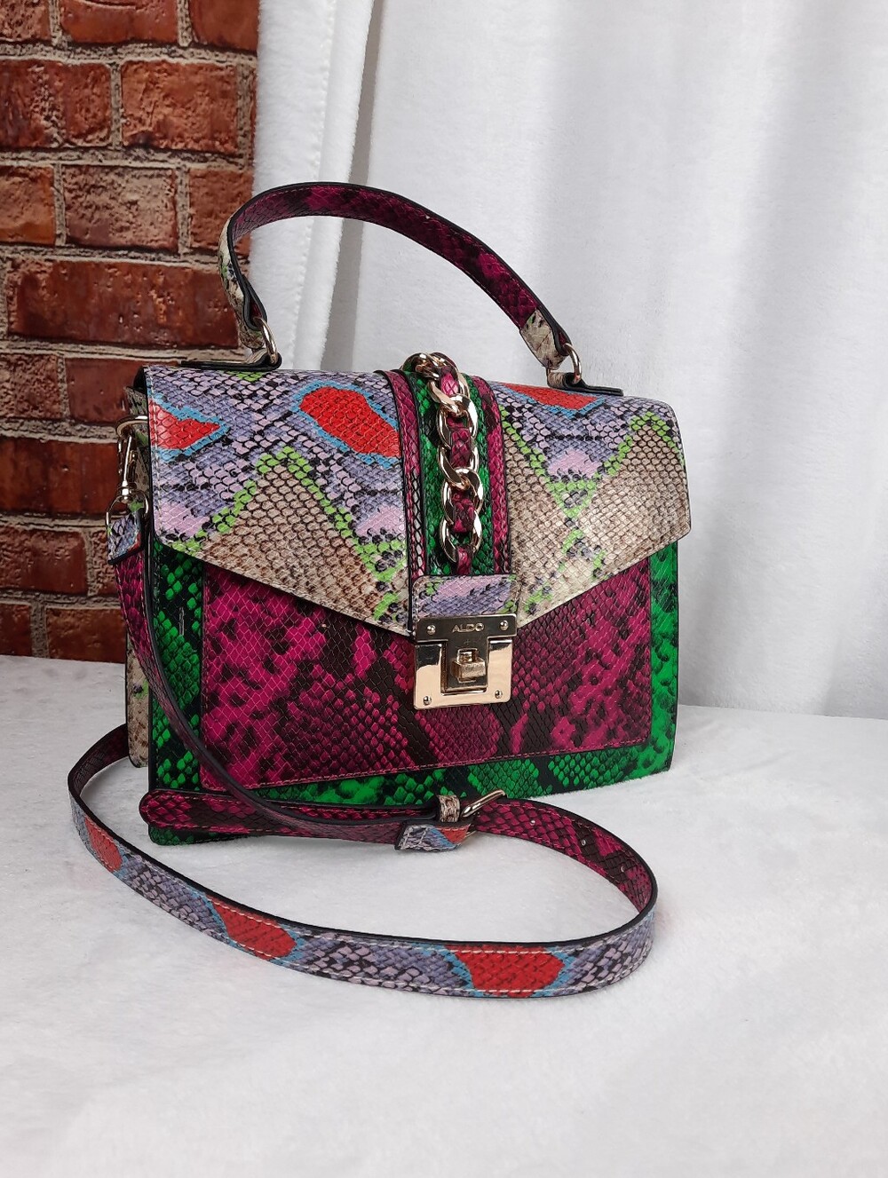 Aldo Designer-Style Multicolor Snake-Print Top Handle Bag